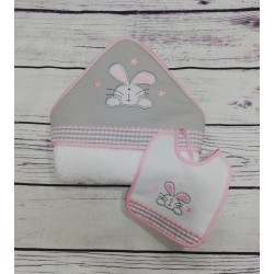 Capa de Baño Bebé + Babero Personalizados Mod. Rabbit Rosa