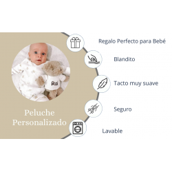 Oso de Peluche Personalizado   + Chupetero - Set de Regalo para Bebé