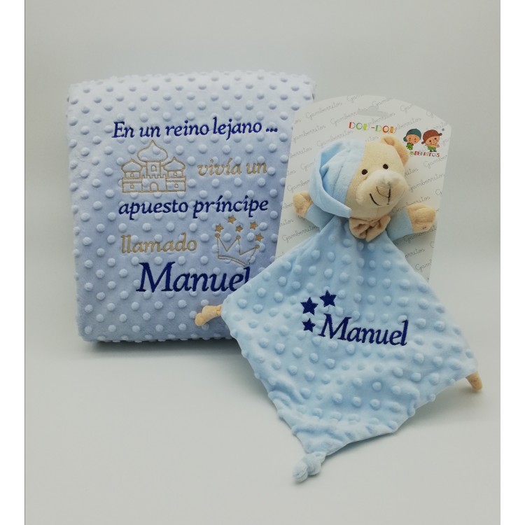 Manta de Bebé Bordada y Doudou Personalizados con Nombre Mod. Apuesto Príncipe